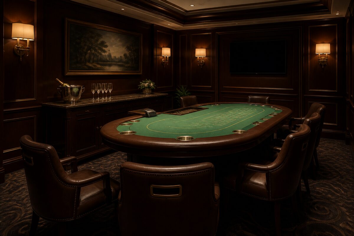 Privát VIP játékszoba üres baccarat asztallal